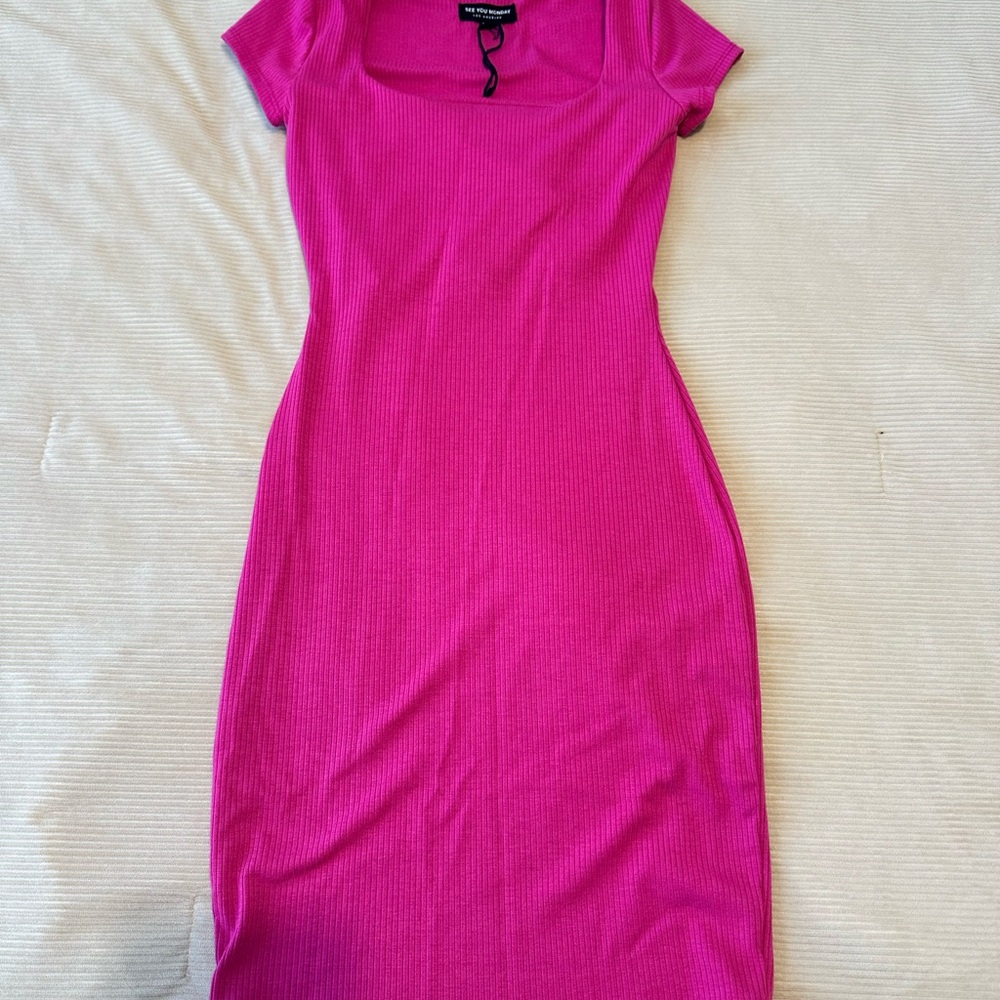 See You Monday Ribbed Fitted Dress